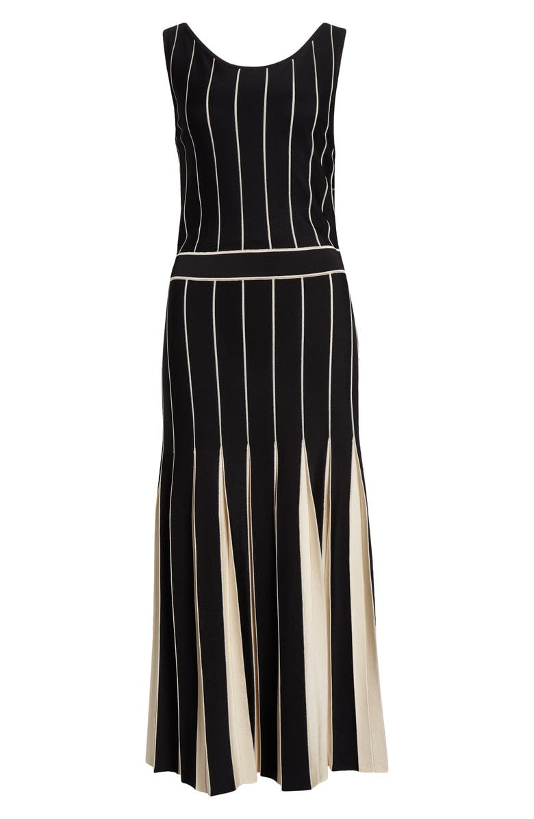 ST. JOHN Two-Tone Pleated Sleeveless Knit Dress, Alternate, color, Black/ Willow