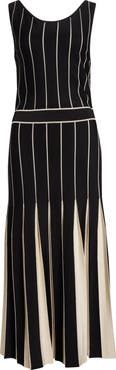 ST. JOHN Two-Tone Pleated Sleeveless Knit Dress