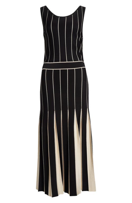 St John Bi-tonal Short Row Pleated Knit Dress In Black/willow