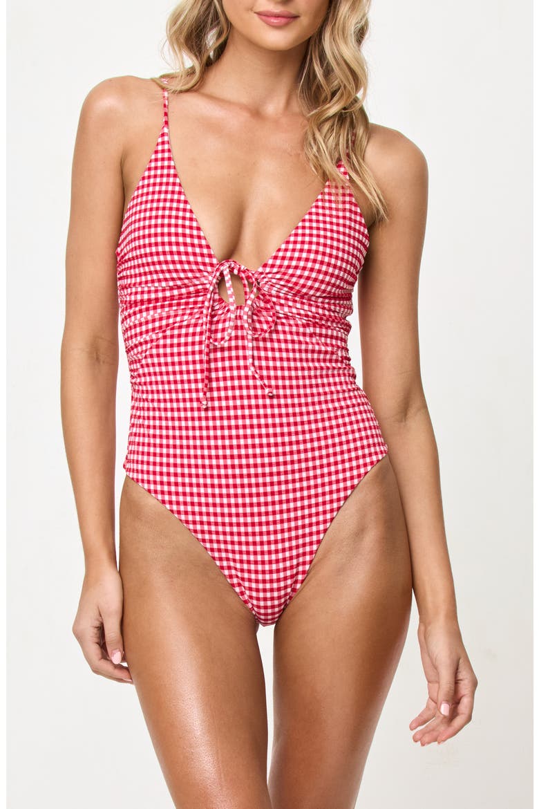 Piper Gingham Seersucker One-Piece Swimsuit, Main, color, LIPSTICK RED