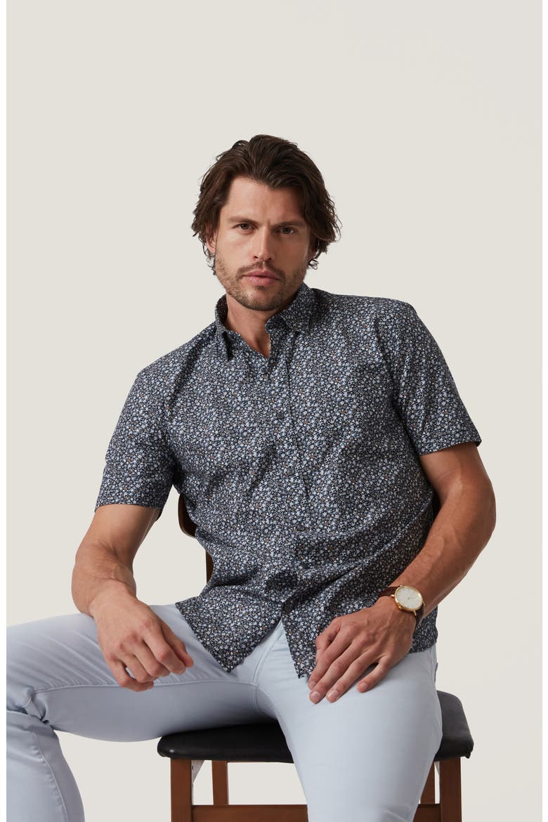 Field Floral Short Sleeve Button-Up Shirt, Alternate, color, NAVY