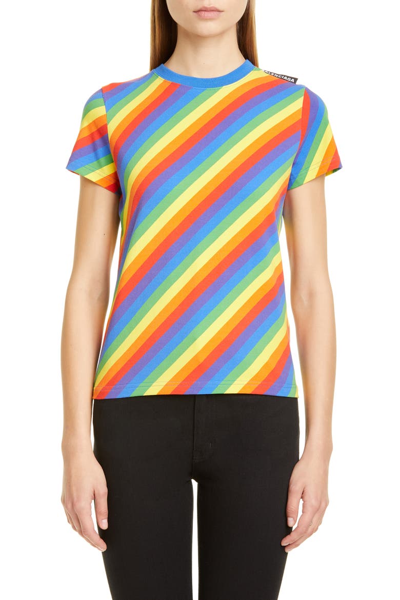 Rainbow Stripe Jersey Tee, Main, color, RAINBOW