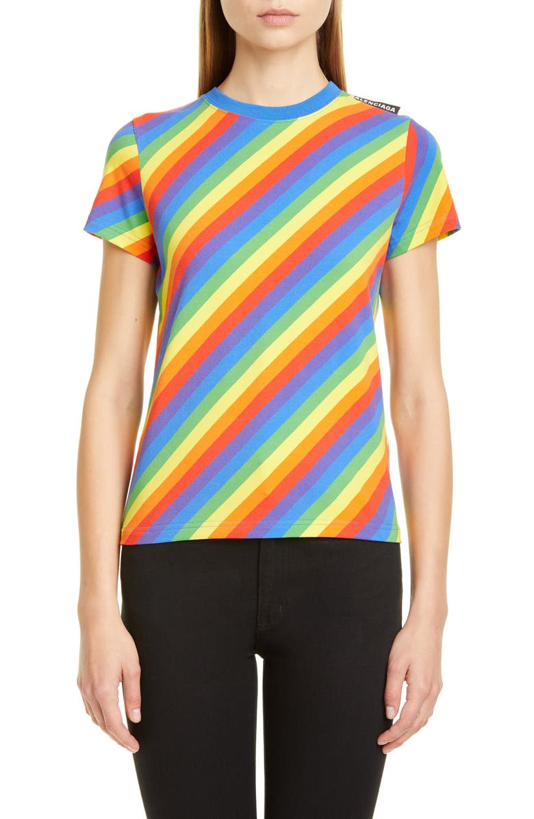 Balenciaga Rainbow Stripe Jersey Tee, Main, color,