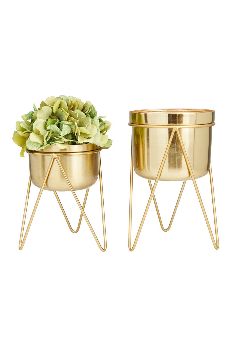 Goldtone Metal Modern Planter with Removable Stand - Set of 2, Main, color, GOLD