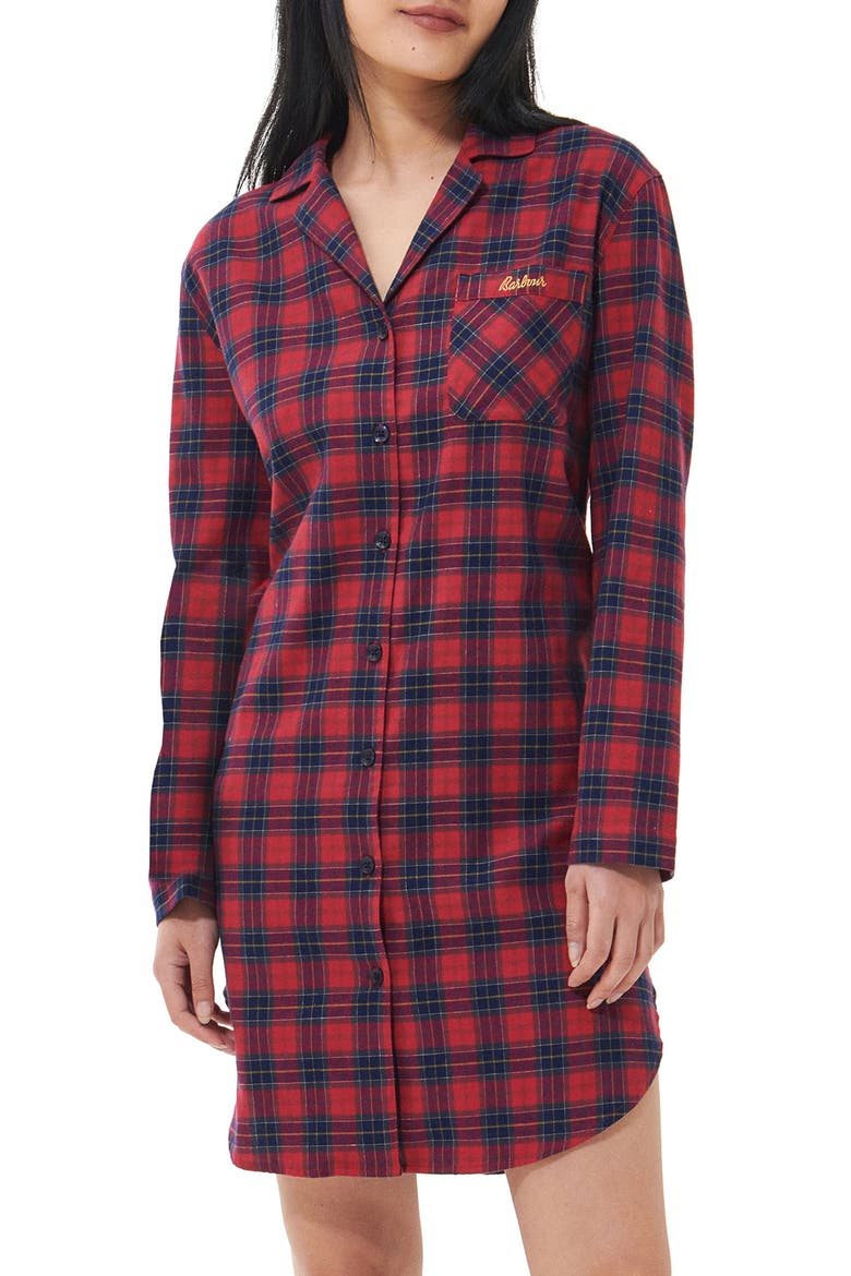 Etta Tartan Brushed Cotton Nightshirt, Alternate, color, SMALL RED TARTAN