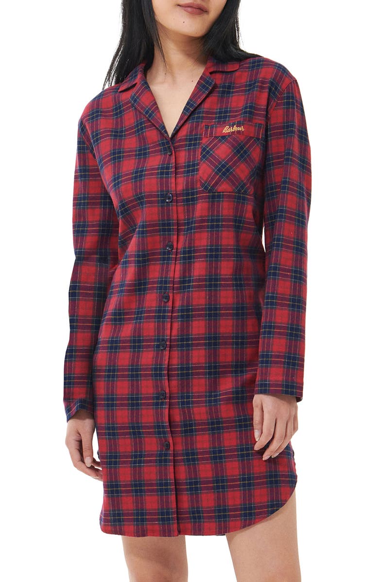 Barbour Etta Tartan Brushed Cotton Nightshirt, Alternate, color, Small Red Tartan