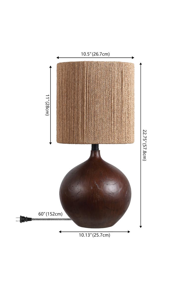 Abram Bohemian Resin/Metal Round Table Lamp with Paper Rope Shade, Alternate, color, Dark Brown Wood Finish