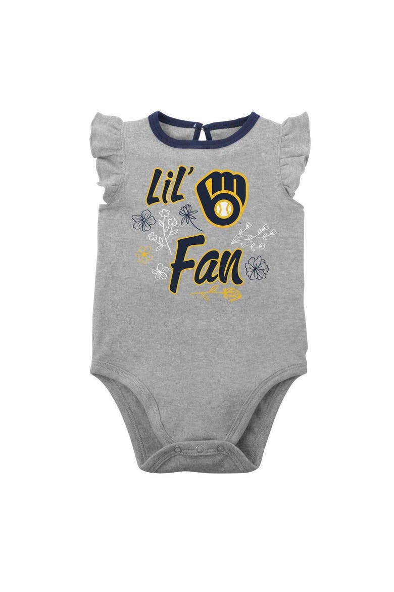 Girls Newborn & Infant Navy/Heather Gray Milwaukee Brewers Little Fan Two-Pack Bodysuit Set, Alternate, color, Navy