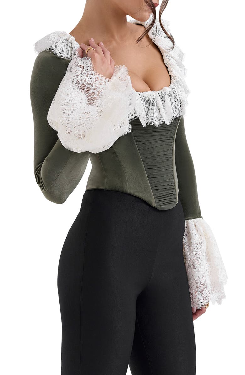 HOUSE OF CB Jacinda Ruffle Velvet Corset Top, Alternate, color, Duffle Bag