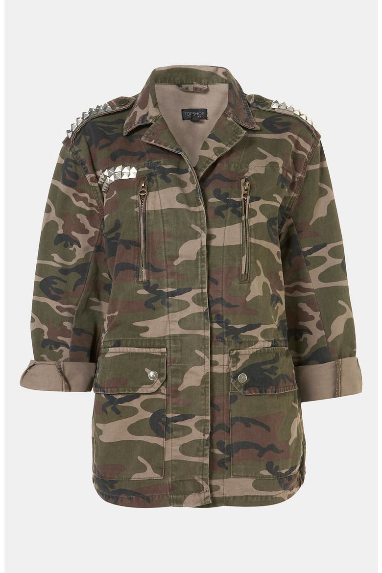 Studded Camo Jacket, Main, color, KHAKI