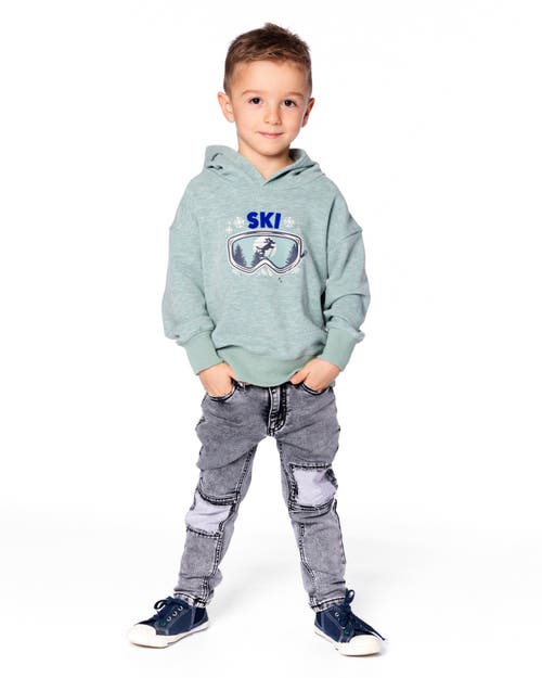 Deux Par Deux Super Soft Hooded Brushed Jersey Sweatshirt With Graphic In Green