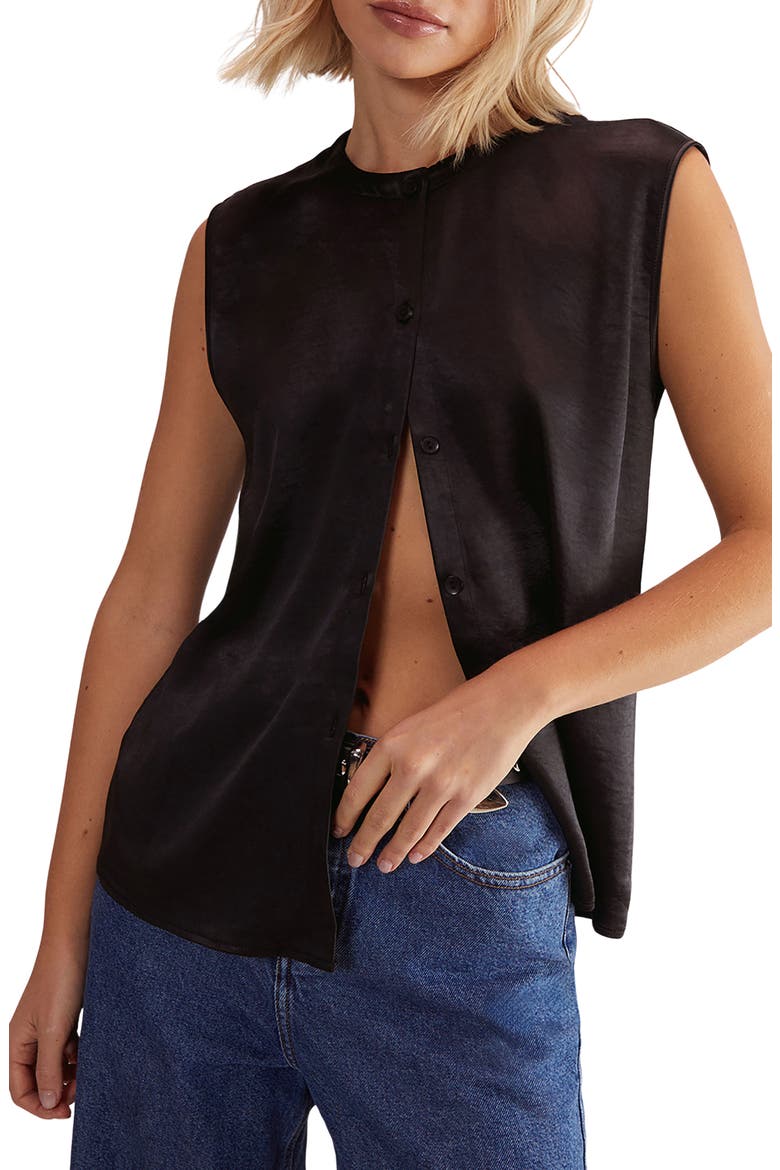 Sleeveless Hammered Satin Top, Main, color, BLACK