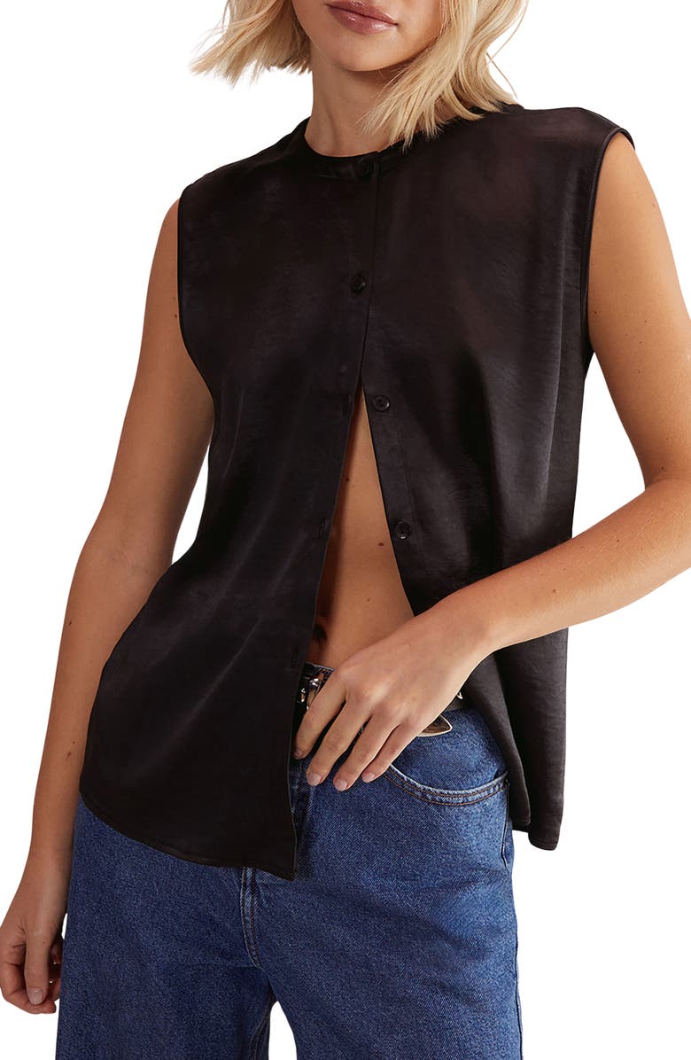 NASTY GAL Sleeveless Hammered Satin Top, Main, color, Black
