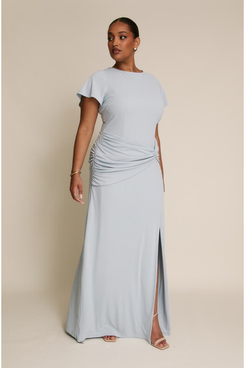 Knot Panel Flutter Sleeve Maxi Dress, Alternate, color, Pale Blue