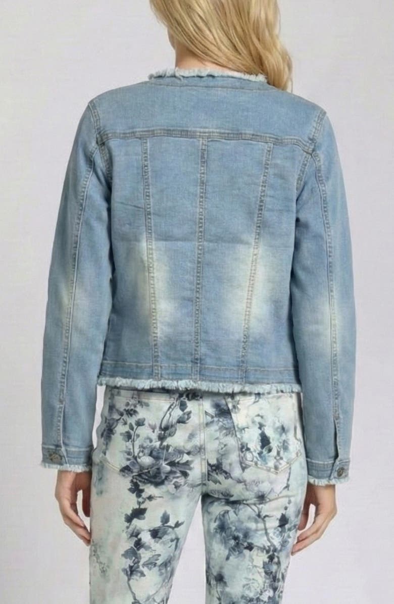 APNY Frayed Collarless Denim Jacket, Alternate, color, Light Indigo