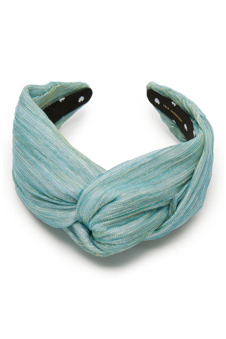 Greta Shimmer Knotted Headband, Alternate, color, JADE TURQUOISE