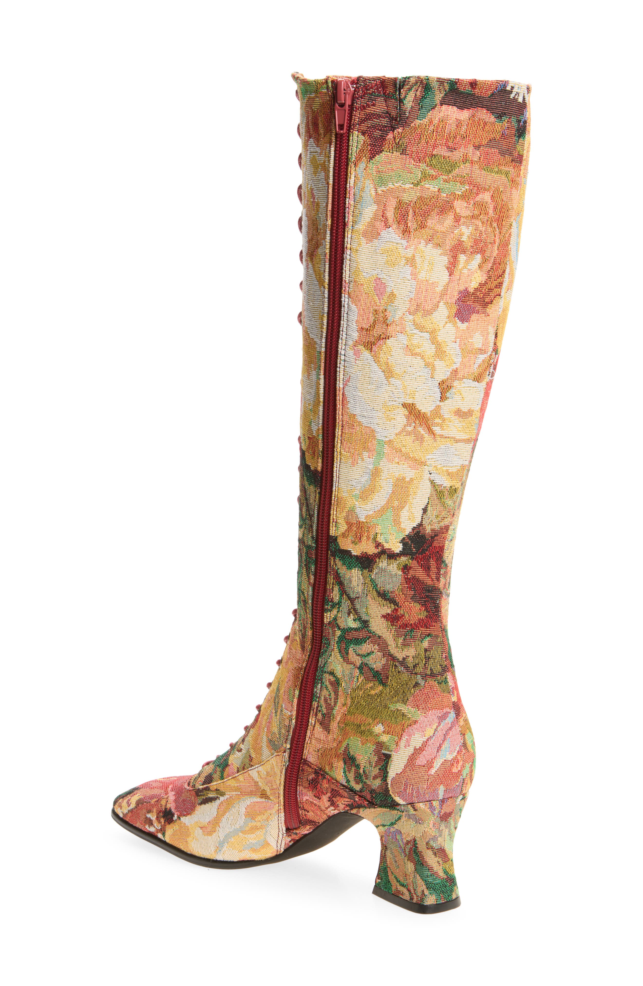 Damien-T Knee High Lace-Up Boot, Alternate, color, RED MULTI TAPESTRY