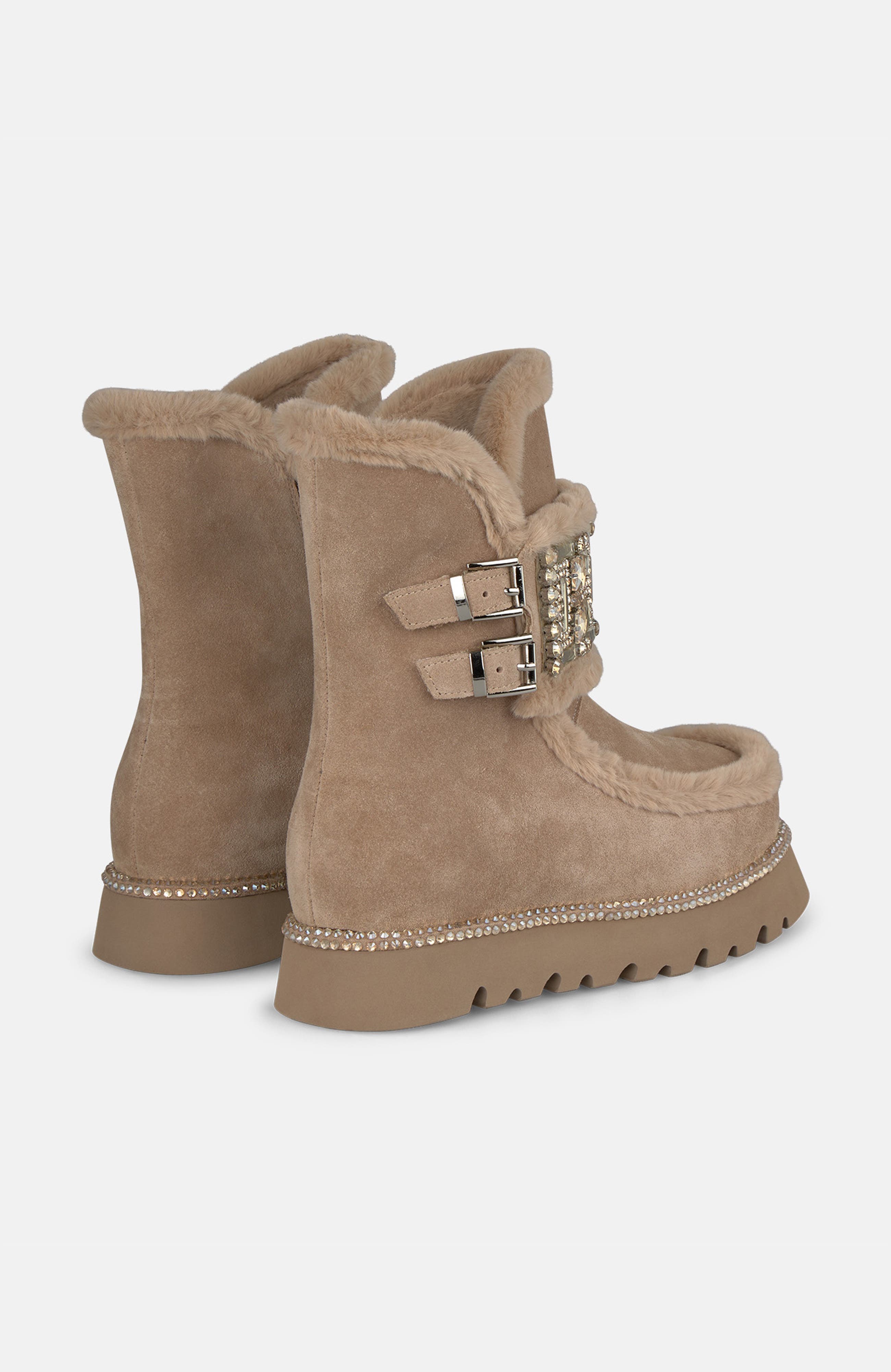 Buckle Fur Ankle Boot, Alternate, color, Vison