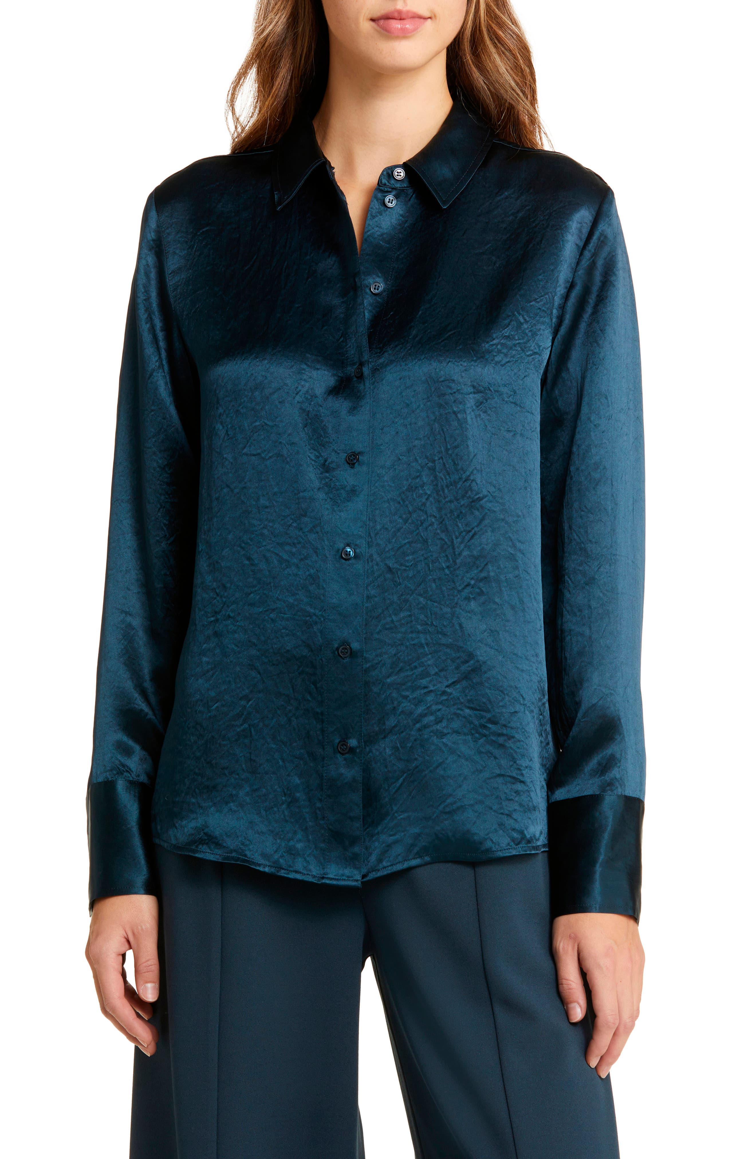 Nordstrom Hammered Satin Button-Up Shirt