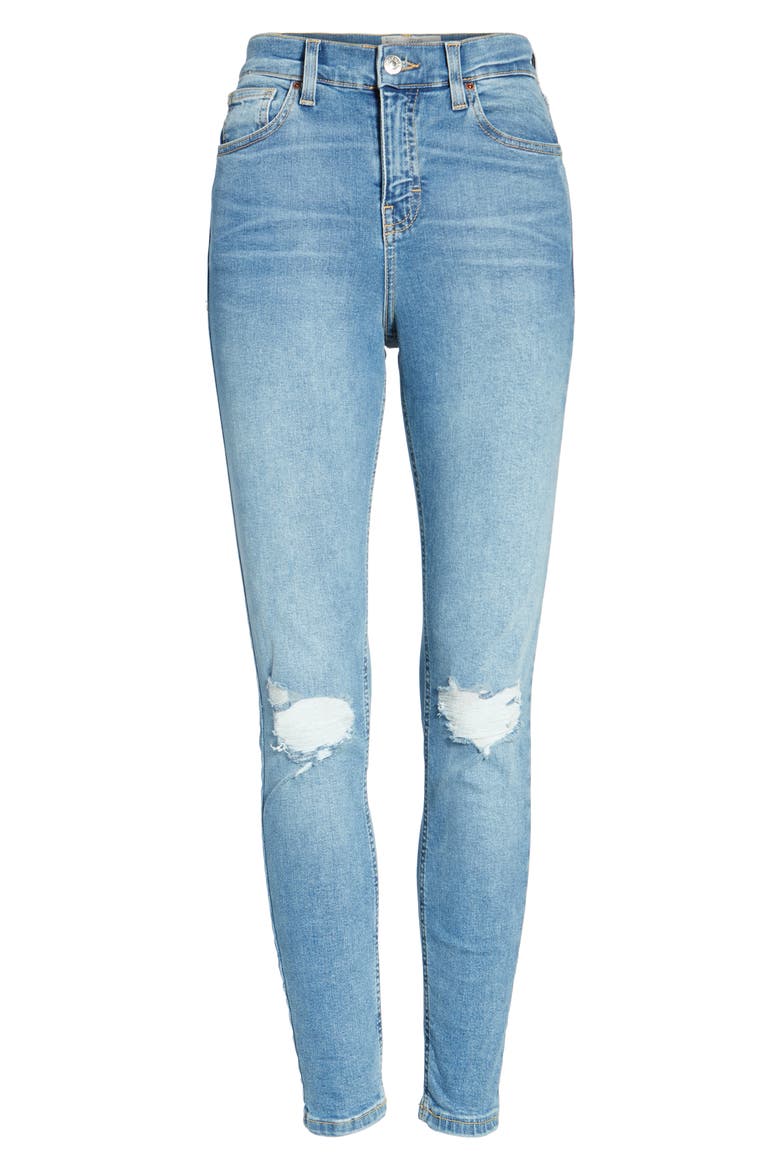 Moto Jamie Ripped High Waist Ankle Skinny Jeans, Alternate, color, MID DENIM