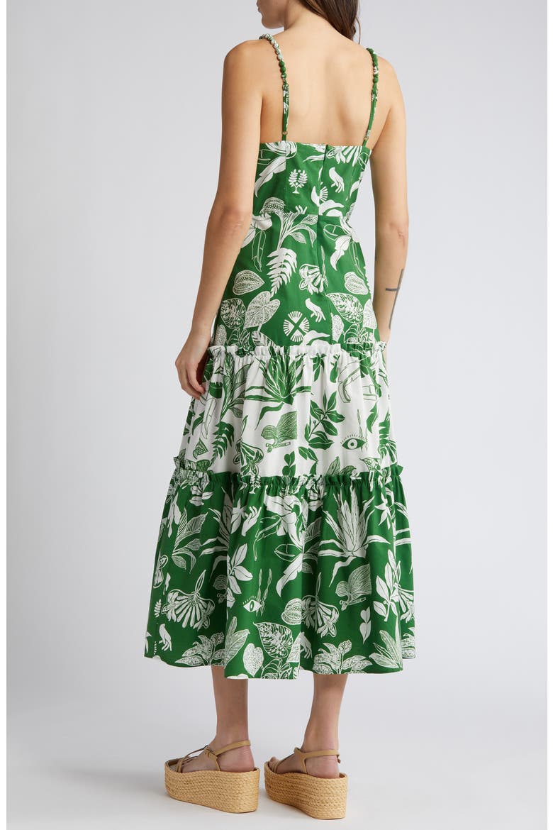 Forest Soul Sleeveless Tiered Ruffle Midi Dress, Alternate, color, FOREST SOUL OFF-WHITE/GREEN