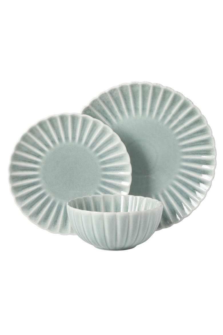 Peach Orchard 12 Piece New Bone China Dinnerware Set, Alternate, color, Green