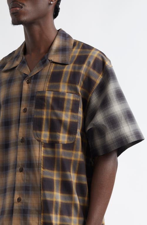 Shop Song For The Mute Spliced Button-up Gym Shirt In Brown Multi
