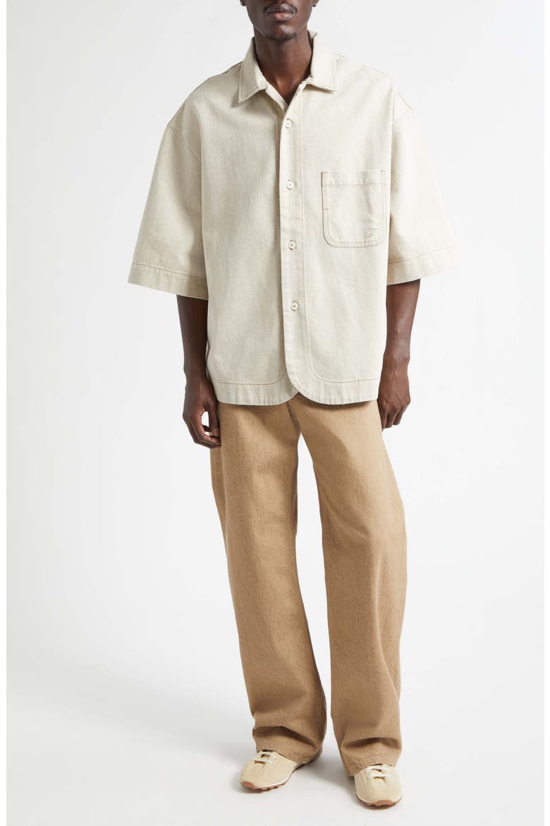 La Chemise Paysan de-Nimes Oversize Denim Button-Up Shirt, Alternate, color, LIGHT BEIGE