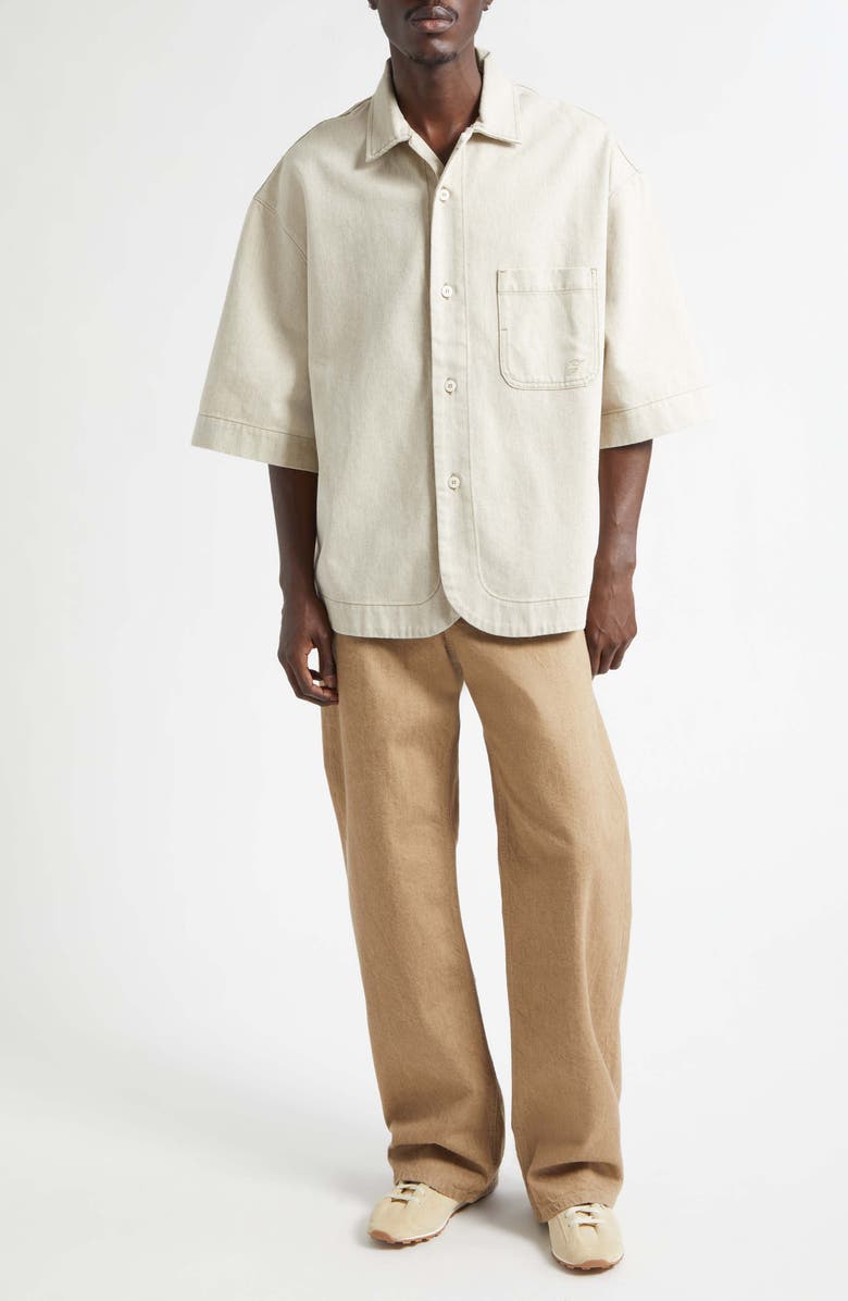 Jacquemus La Chemise Paysan de-Nîmes Oversize Denim Button-Up Shirt, Alternate, color, Light Beige