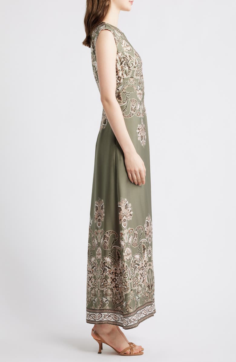Vince Camuto Placed Print Satin Gown, Alternate, color, Light Sage