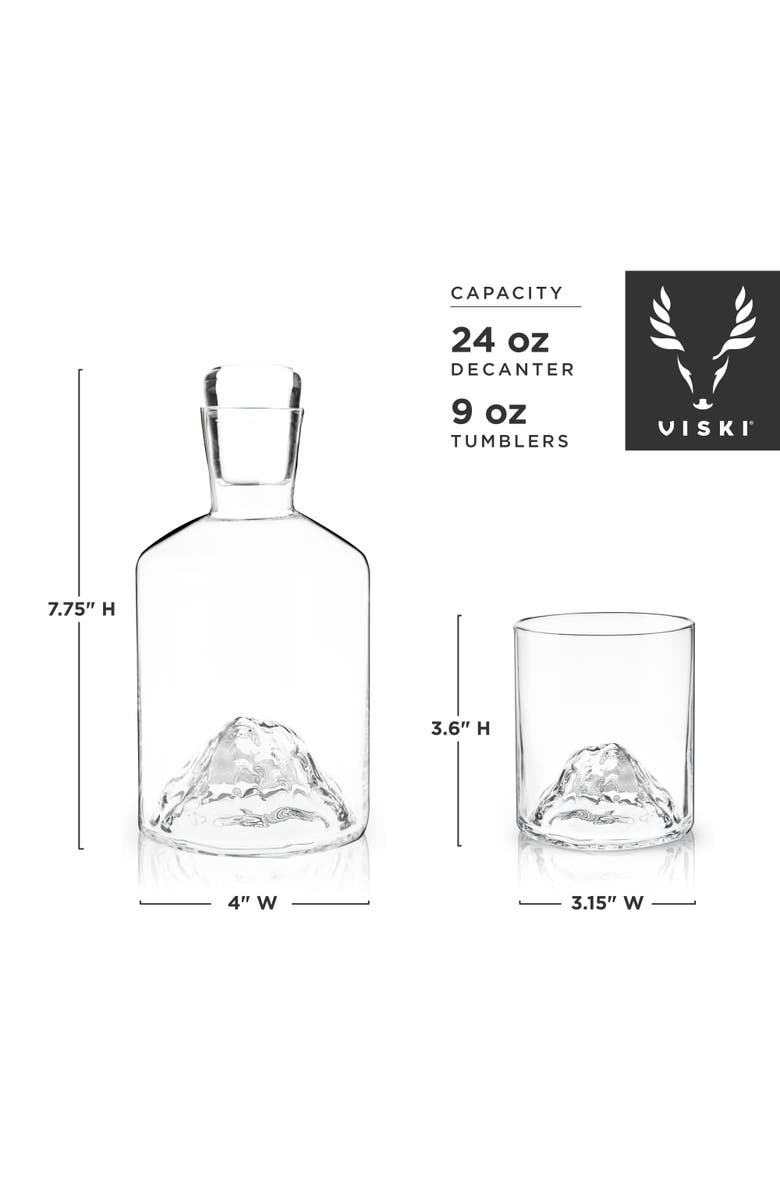 Viski Mountain 3-Piece Crystal Liquor Decanter and Tumbler Set, Alternate, color, Clear