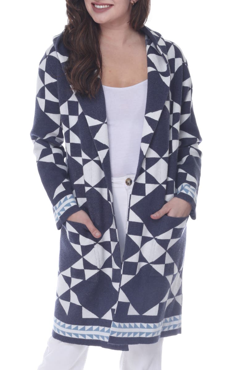 RAIN AND ROSE Geometric Pattern Hooded Cardigan, Main, color, Cobalt
