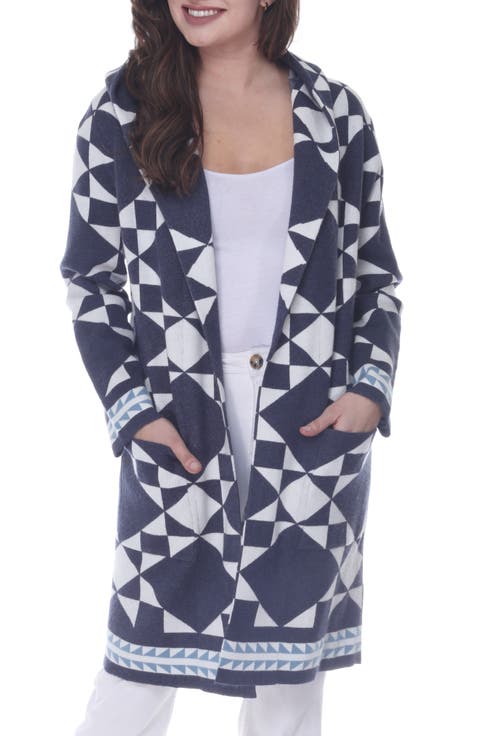 Geometric Pattern Hooded Cardigan