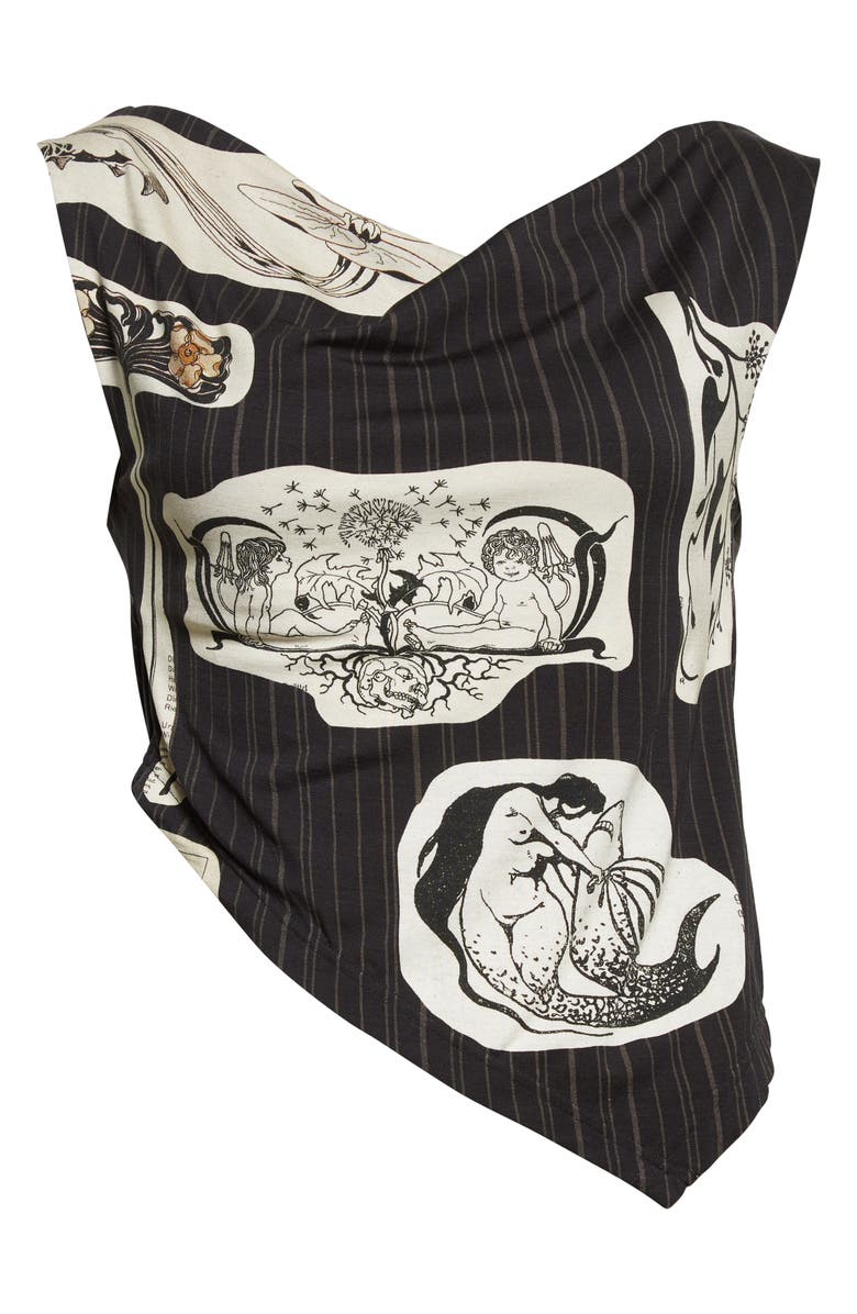 ELLISS Pinstripe Print Cowl Neck Asymmetric Stretch Organic Cotton Top, Alternate, color, 