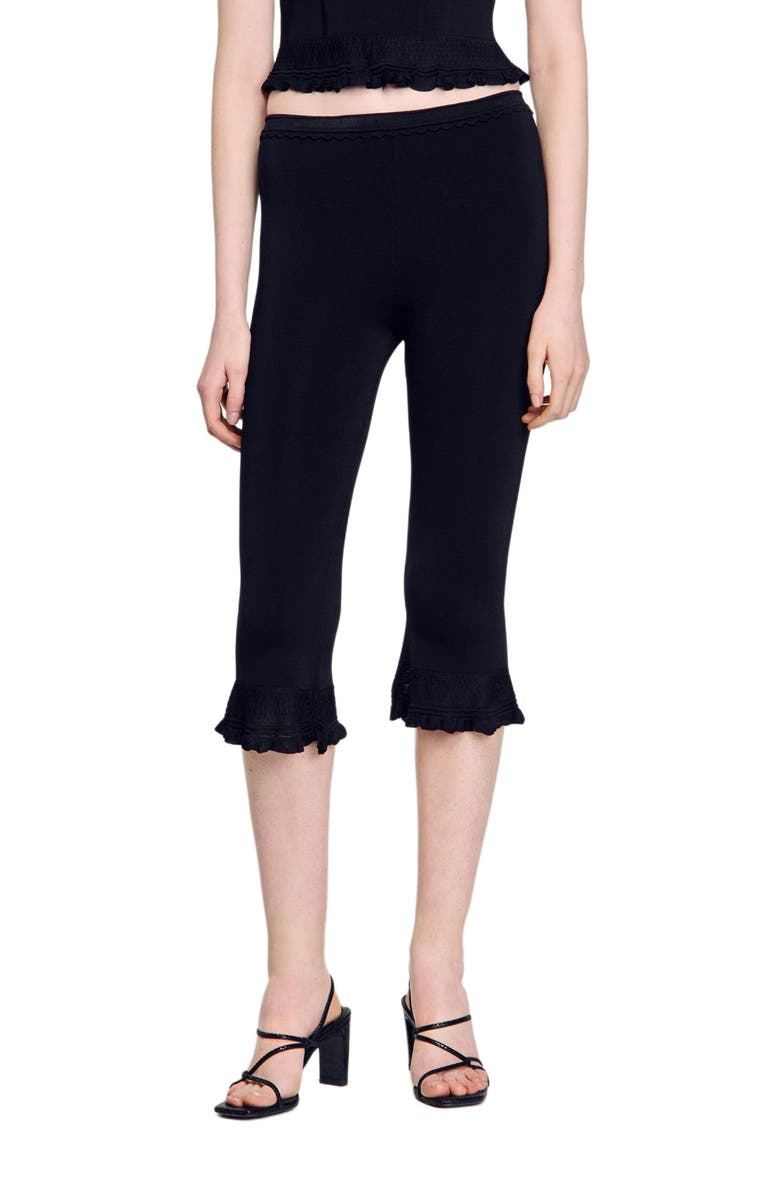 SANDRO Ruffled capri pants, Main, color,