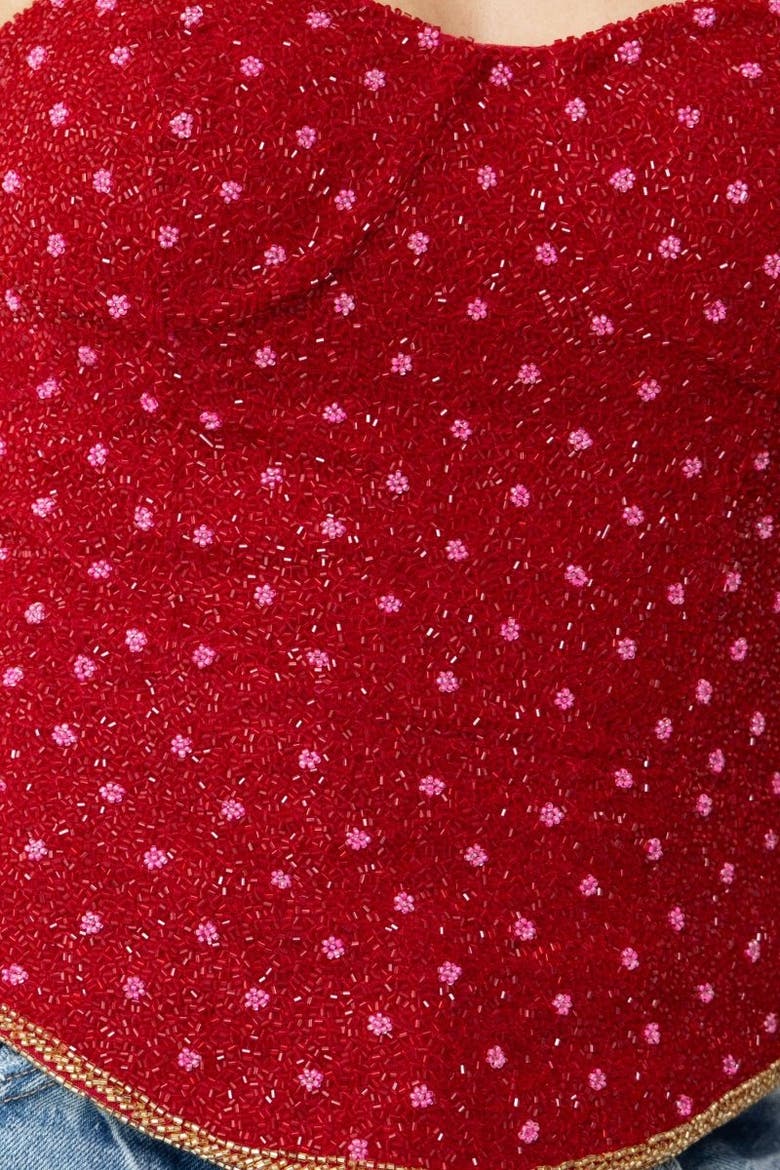 Perla Hand Beaded Embellished Corset Top, Alternate, color, Red