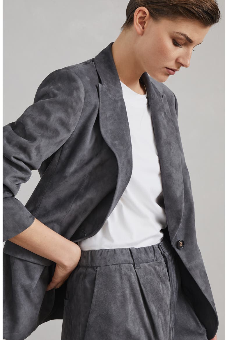 Suede blazer with monili, Alternate, color, Lead