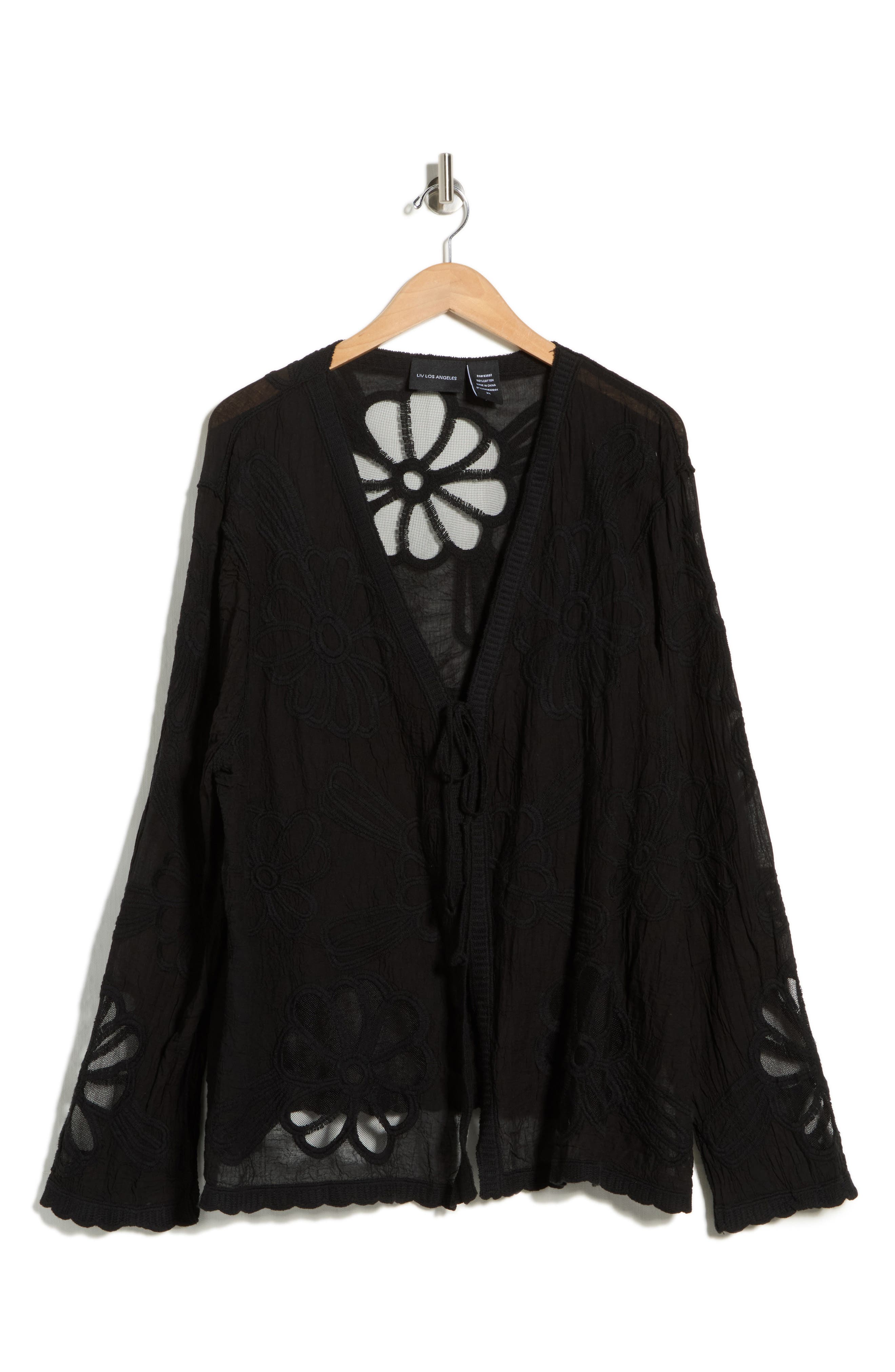 Forgotten Grace Floral Embroidered Tie Front Cardigan