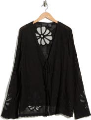 Forgotten Grace Floral Embroidered Tie Front Cardigan