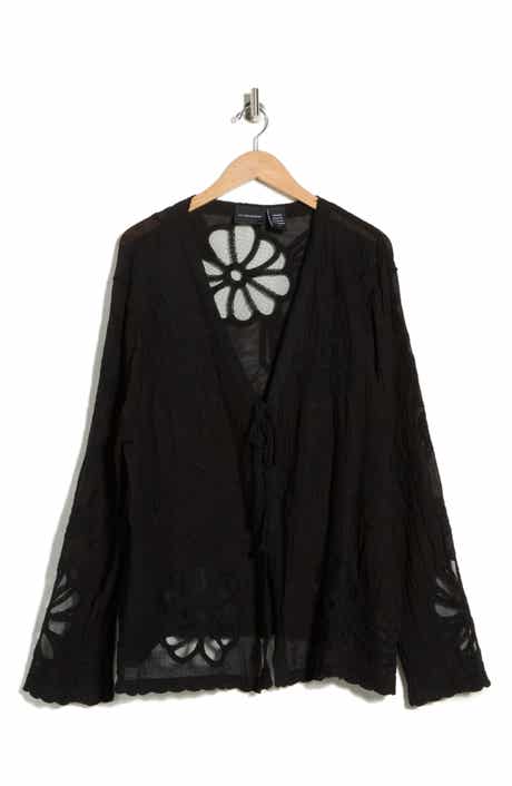 Forgotten Grace Floral Embroidered Tie Front Cardigan
