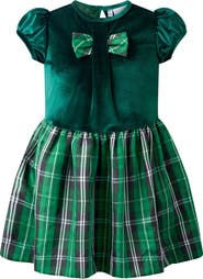Rachel Riley Green Velvet Check Party Dress