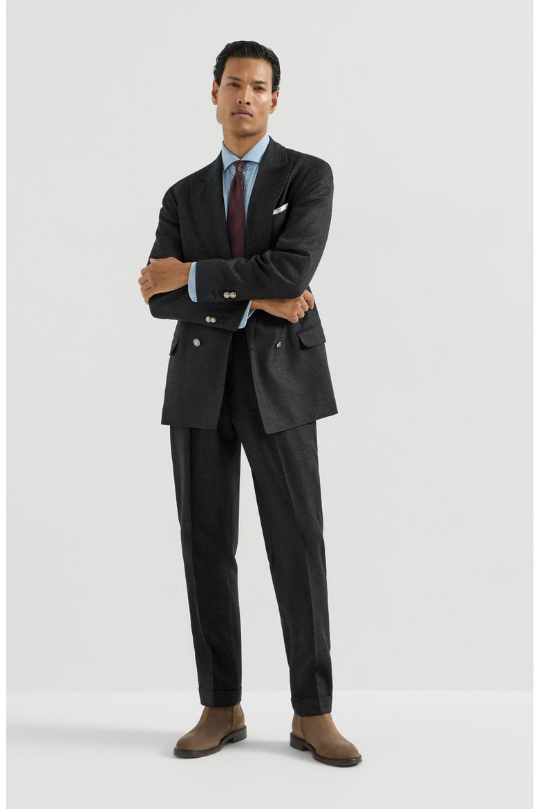 Mouliné virgin wool twill one-and-a-half breasted deconstructed blazer with metal buttons, Alternate, color, Anthracite