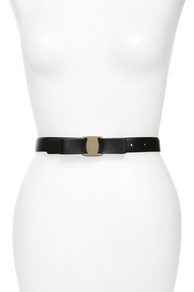 Salvatore Ferragamo New Vara Bow Leather Belt, Main, color, NERO
