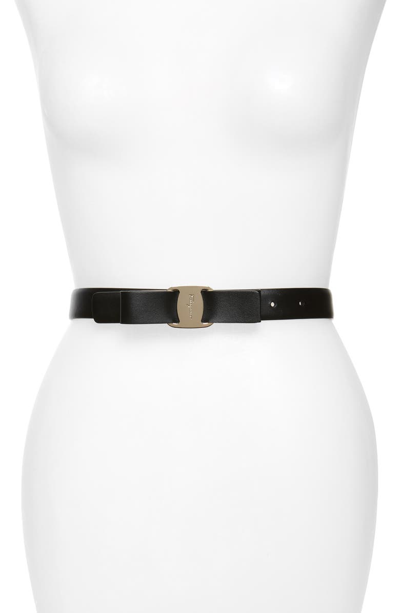 FERRAGAMO Salvatore Ferragamo New Vara Bow Leather Belt, Main, color, 