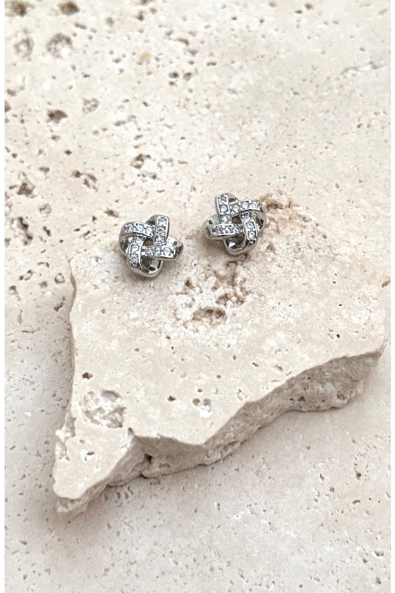 Pavé CZ Knot Stud Earrings, Alternate, color, SILVER