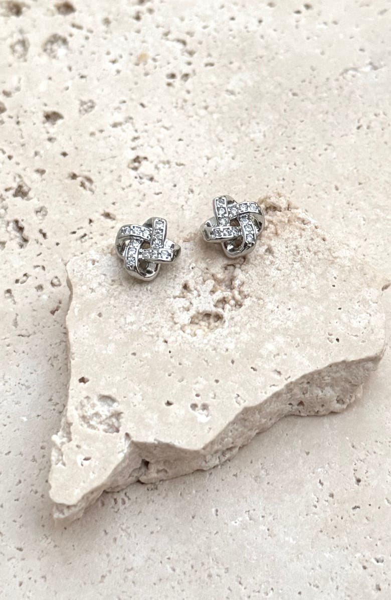 Adornia Pavé CZ Knot Stud Earrings, Alternate, color, Silver