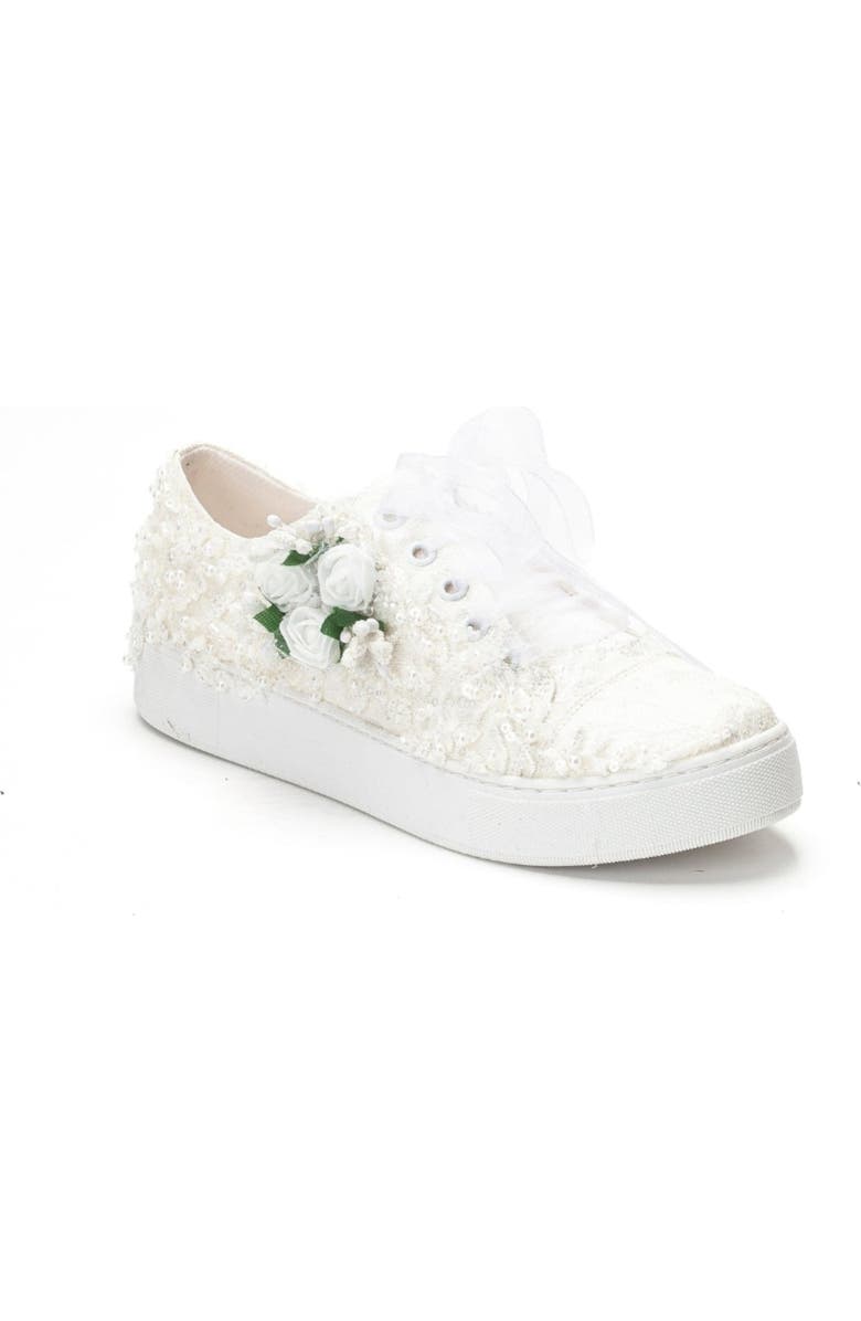 Forever & Always Shoes Rosalie Flower Bridal Sneaker, Main, color, Ivory