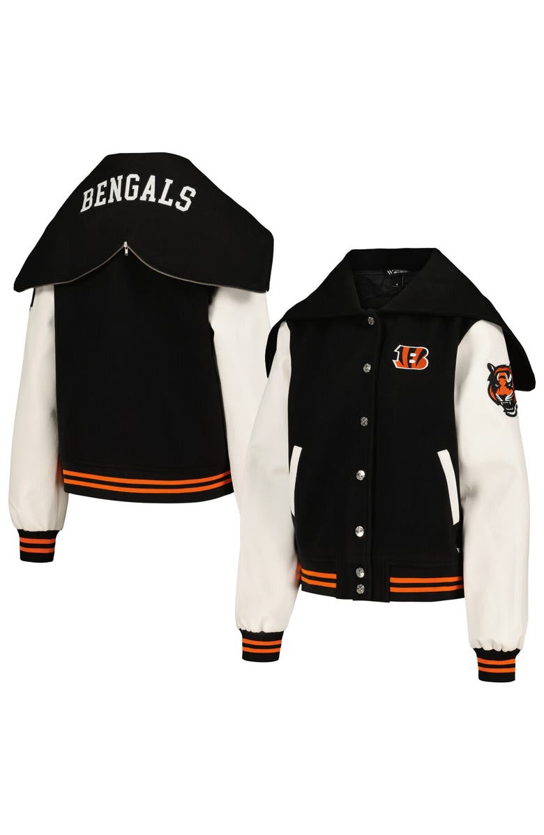 THE WILD COLLECTIVE Women's The Wild Collective Black Cincinnati Bengals Sailor Full-Snap Hooded Varsity Jacket, Alternate, color, 