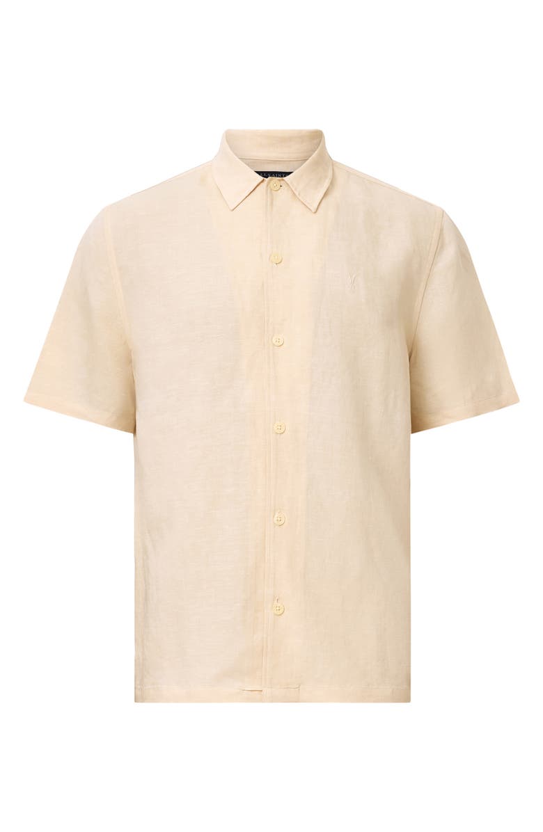AllSaints Bandol Short Sleeve Linen Blend Button-Up Shirt, Alternate, color, Hammock Taupe