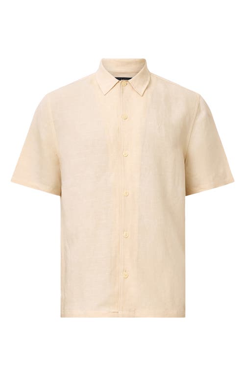 Allsaints Mens Hammock Taupe Bandol Relaxed-fit Short-sleeve Linen-blend Shirt Xxl In Neutral